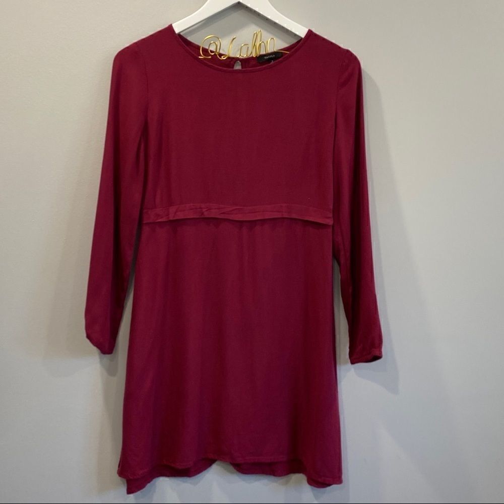 Aritzia Talula Burgundy Long Sleeve Open Back Mini Dress